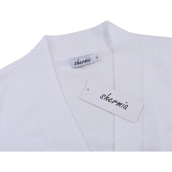 Women's Cropped Cardigan Sweater Lightweight 3/4 Sleeve Open Front Short - Picture 7 of 7